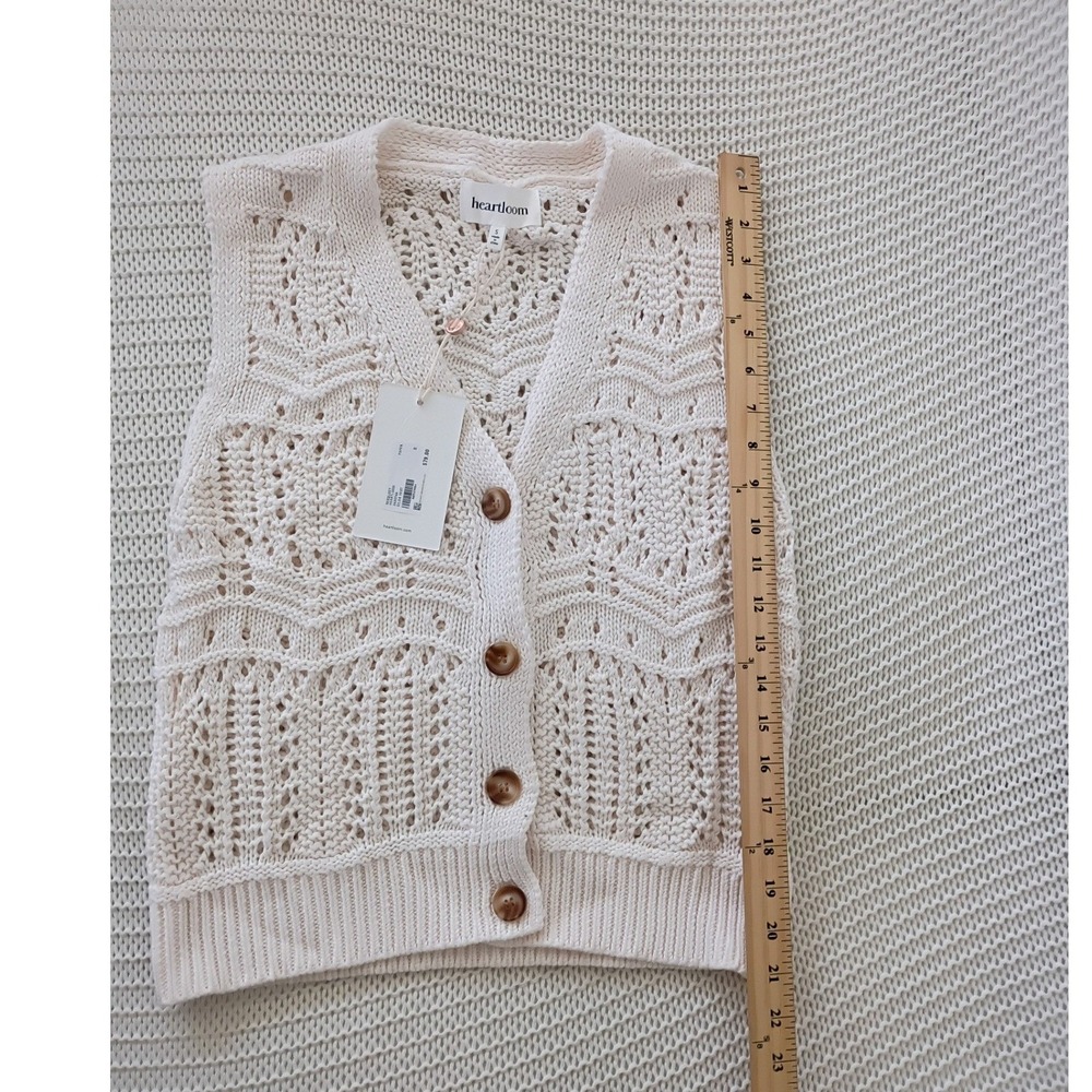 NWT Heartloom Gilda Vest Paper White Pointelle Crochet Knit Button Front S $79 - Picture 4 of 9
